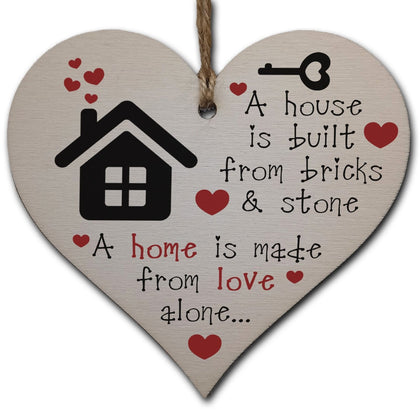 Handmade Wooden Hanging Heart Plaque Gift for New Home House Warming Moving