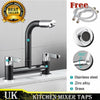 Kitchen Sink Mixer Taps Tap Faucet 1/4 Turn Easy Use 2 Hole Deck Mounted Lever.