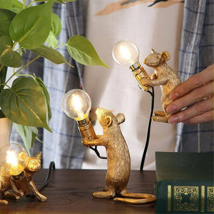 Retro Rat Table Lamp Mouse Desk Light Bedside Resin Mice Lamp & UK Plug
