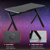 Computer Gaming Desk Metal Frame w/ LED Light, Cup Holder Headphone Hook Black