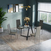 Kitchen Dining Room Tempered Glass Top Table 4/6pcs Faux Leather Padded Chairs