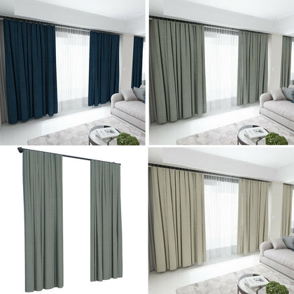 Pair Thick Blackout Eyelet Ring Top Curtains Pencil Pleat Panel Door Curtain Gre