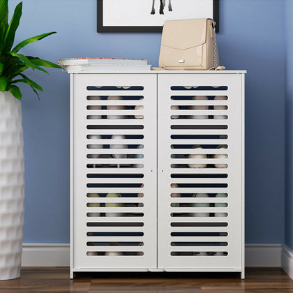 4 Tier Wood Shoe Cabinet Storage Organizer Cupboard Footwear Stand Rack 2 Doors