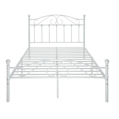 WHITE METAL DOUBLE SIZE 4FT6,HEAVY DUTY BED FRAME BASE HIGH HEADBOARD