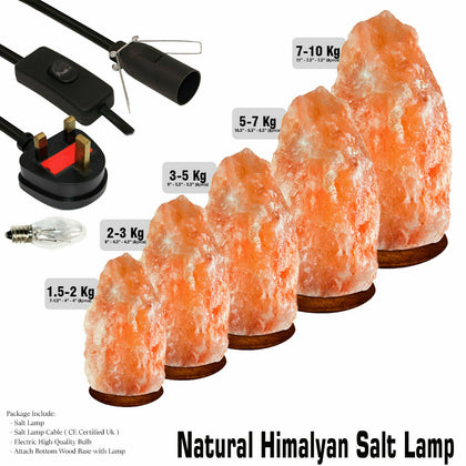 100% Natural Himalayan All Salt Lamp Pink Rock Salt Healing With Plug & Bulb