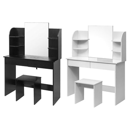 Modern Dressing Table Makeup Desk with Mirror&Drawer Stool Bedroom white Black