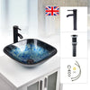 Bathroom Basin Sink Wash Bowl Vessel Countertop Faucet Taps Set Glass& Ceramic