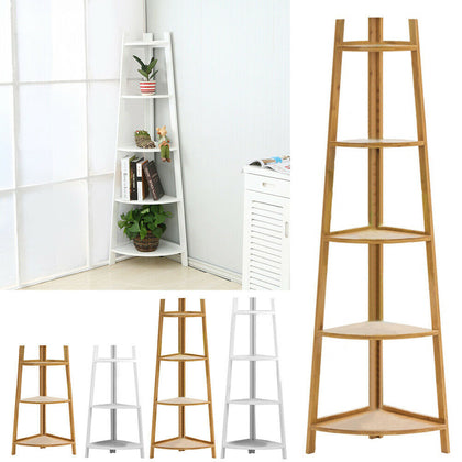 3-5 Tier Wood Corner Shelf Standing Shelving Plants Stand Storage Rack Home Deco