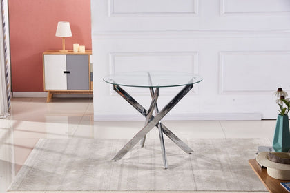 Round Glass Mars Dining Table Chrome Legs Home Kitchen Office Living Room UK