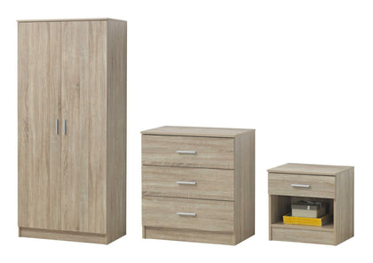 3 Piece Bedroom Furniture Set Wardrobe Chest Drawers Bedside Table Sonoma Oak