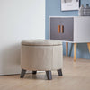 Round Storage Ottoman Stool Buttoned Fabric Padded Footstool Chair Pouffe Seat