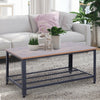 2-Tier Wooden Coffee Table Retro Industrial Style Side Desk Living Room Shelf