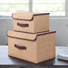 2 Pcs Folding Beige Cloth Basket Fabric Storage Box With Lid Home Organizer