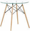 Modern Round Tempered Glass Kitchen Table with Solid Wood Leg & Metal Frame 80cm
