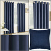 Navy Vogue Thermal Blockout Lined Ready Made Eyelet Top Ring Top Curtains Pair