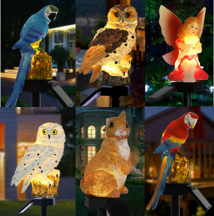 Solar Powered Garden LED Lights Owl Animal Pixie Lawn Ornament Waterproof Lamp