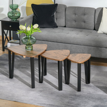 3 PCs Nesting Table Coffee Table Set MDF Steel Living Room Furniture Walnut