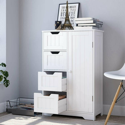Bathroom Bedroom Nursery Storage Cabinet Dresser 4-Drawer + Door (White)