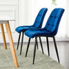 Set of 2 Blue Grey Velvet Dining Chairs Dinning Kitchen Room Metal Leg Padded