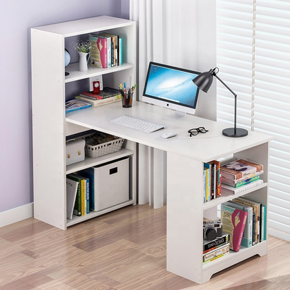 White Computer Desk With Shelves Laptop Study Pc Table Home Office Corner Desk