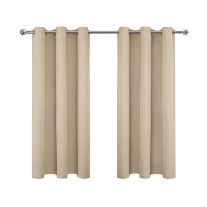 Pair of grey beige brown curtains bedroom living room window shade ring hanging