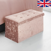 Crushed Velvet Diamante Ottoman Storage Box Folding Stool Space Saving Pink Grey