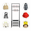 Metal Hat & Coat Stand Clothes Shoe Rack Rail Hanger 14 Hooks Shelf Black