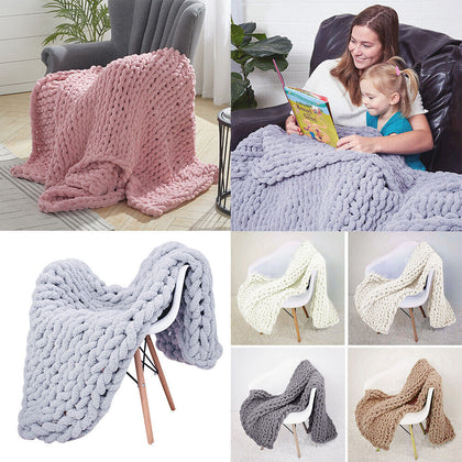 Chunky Knit Throw Hand Knitted Thick Blanket Soft Sofa Bed Wooly Cable Blanket