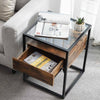 Industrial Bedside Table Tempered Glass Nightstand with 1 Drawer Bedroom Cabinet