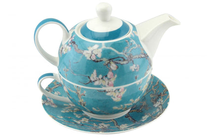 Vintage Floral Pattern New Bone China Tea for One Teapot Cup saucer Set, Teal