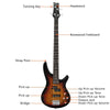 Glarry Electric Bass Guitar 4 String 24Frets Split Single Pickup Full Set Sunset