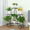 Portable Black Metal Plant Stand 3-Tier 6 Pots Flower Shelf Garden Backyard Deco