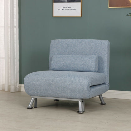 HOMCOM Folding 5 Position Steel Convertible Sleeper Bed Sofa Chair Lounge- Blue