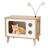 Cat Cave Bed House Indoor Wooden Cat Cabinet Condo W/ Balls & Scratching Board