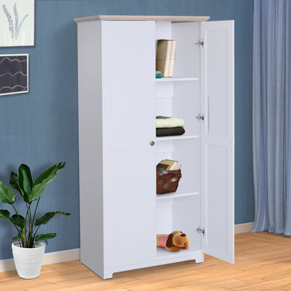 172cm Wooden Storage Cabinet Cupboard With 2 Doors 4 Shelves White Pantry Closet