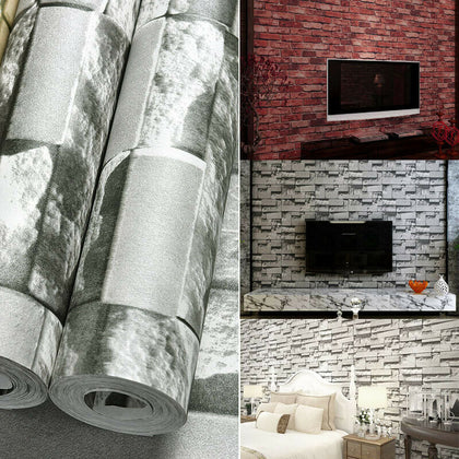 Wall Paper Roll Rustic Brick Effect Living Room Texture Embossed Wallpaper