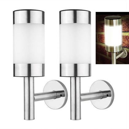 Stainless Steel Solar Power LED Wall Lights Fence Door Lamp Outdoor Garden 2x