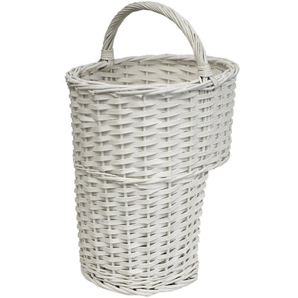 HARTLEYS WHITE OVAL WICKER STAIR STORAGE BASKET WITH HANDLE STEP TIDY/ORGANISER