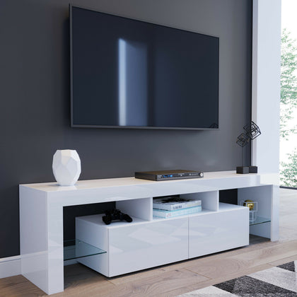 Modern TV Unit Cabinet Stand Entertainment Living Room Set MFC Gloss LED White