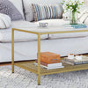 Coffee Tea Table with Storage, with Tempered Glass Top Shelf Cocktail Table Gold