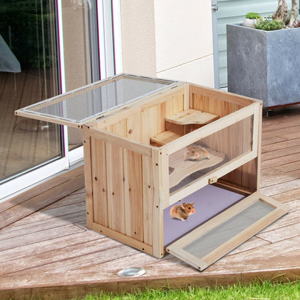 Wooden Hamster Cage Mice Rodents Hutch Small Animals 2 Levels 60x35x42cm