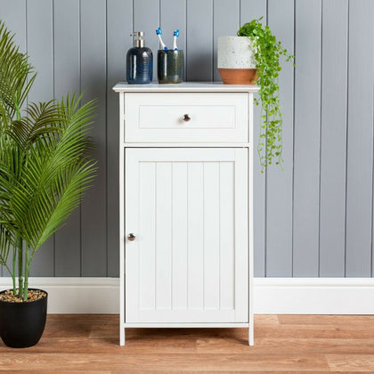 Bathroom Drawer Cabinet Wooden White Single Door Storage Cupboard Unit Christow