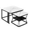 Square Nesting Coffee Table Metal Stacking Side Tables Set Marble-Look White