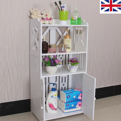 UK 3 Tier Wooden Bathroom Waterproof Cabinet Shelf Cupboard Bedroom Storage Unit