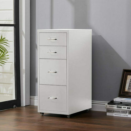 4 Drawer Metal Mobile Office Filing Pedestal Cabinet File Storage White/Black UK