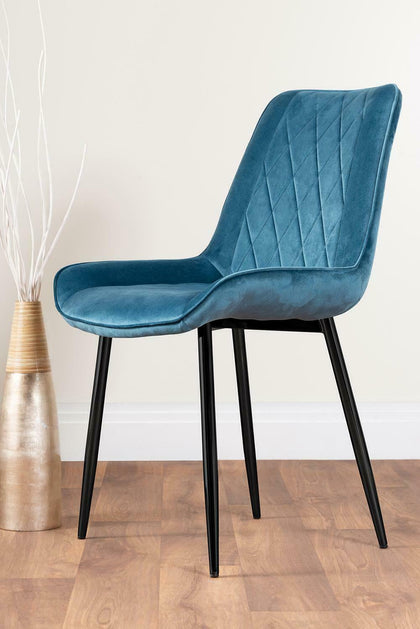 2x Pesaro Black Leg Modern Velvet Dining Chairs - Returned