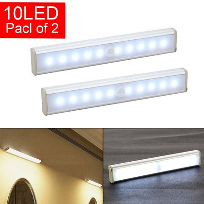 2 × Motion Sensor Cabinet 10 LED Lights Battery PIR Wardrobe Cupboard Light