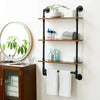 Industrial Pipe Bathroom Wall Mounted Floating Shelf with Towel Holder