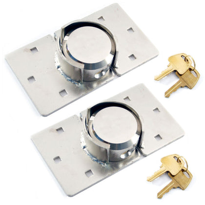 2 X VAN LOCK GARDEN SHED 73MM SECURITY PADLOCK AND HASP SET CHROME PLATED NEW