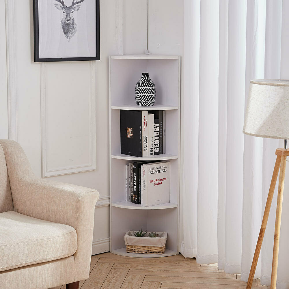 Semicircle Corner Shelf Wooden Bookcase Display Bookshelf Storage Rack ...